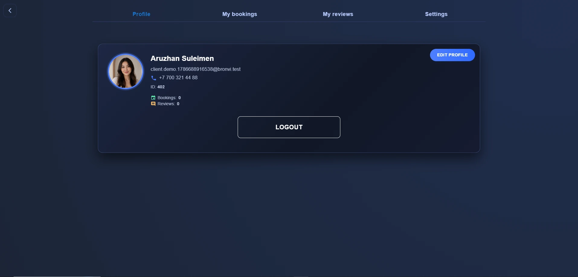 Bronvi customer booking profile