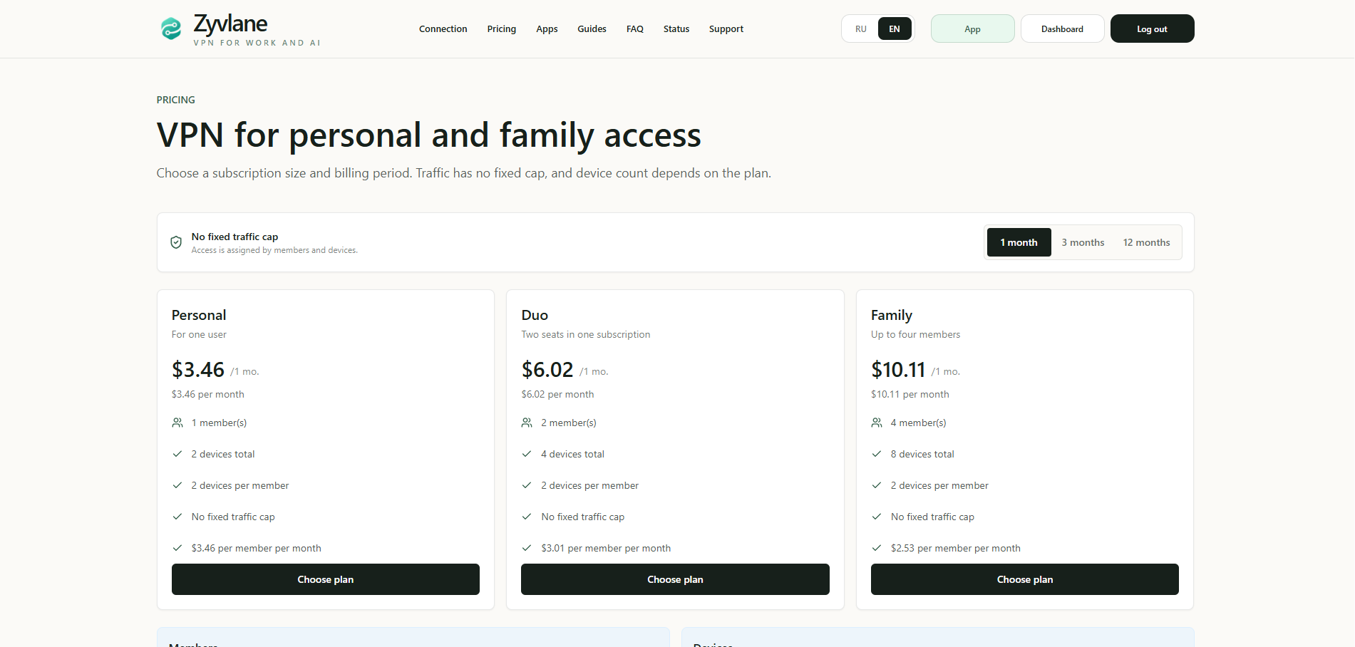 Zyvlane pricing page